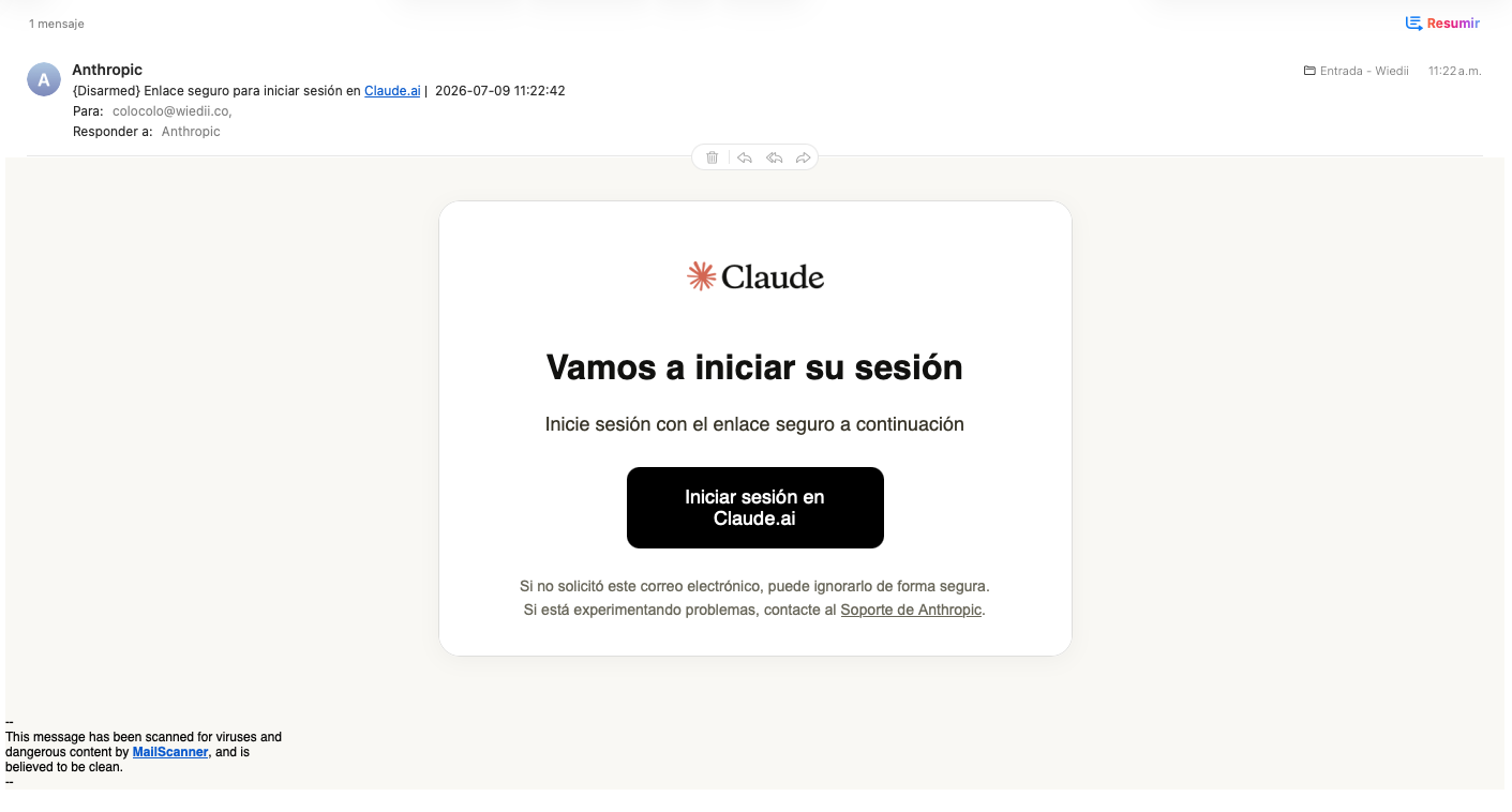 Correo con enlace mágico