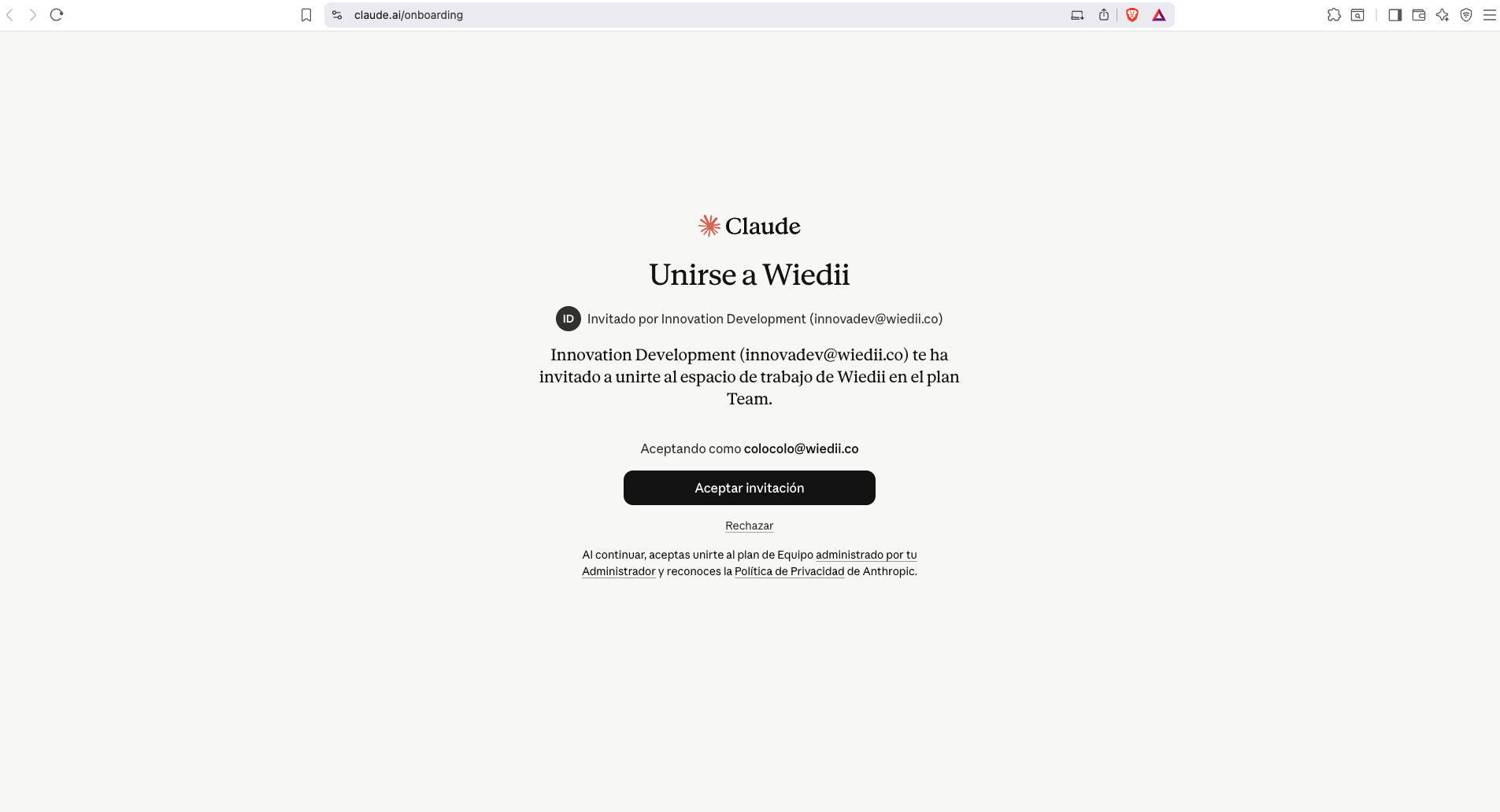 Aceptar invitación de Wiedii