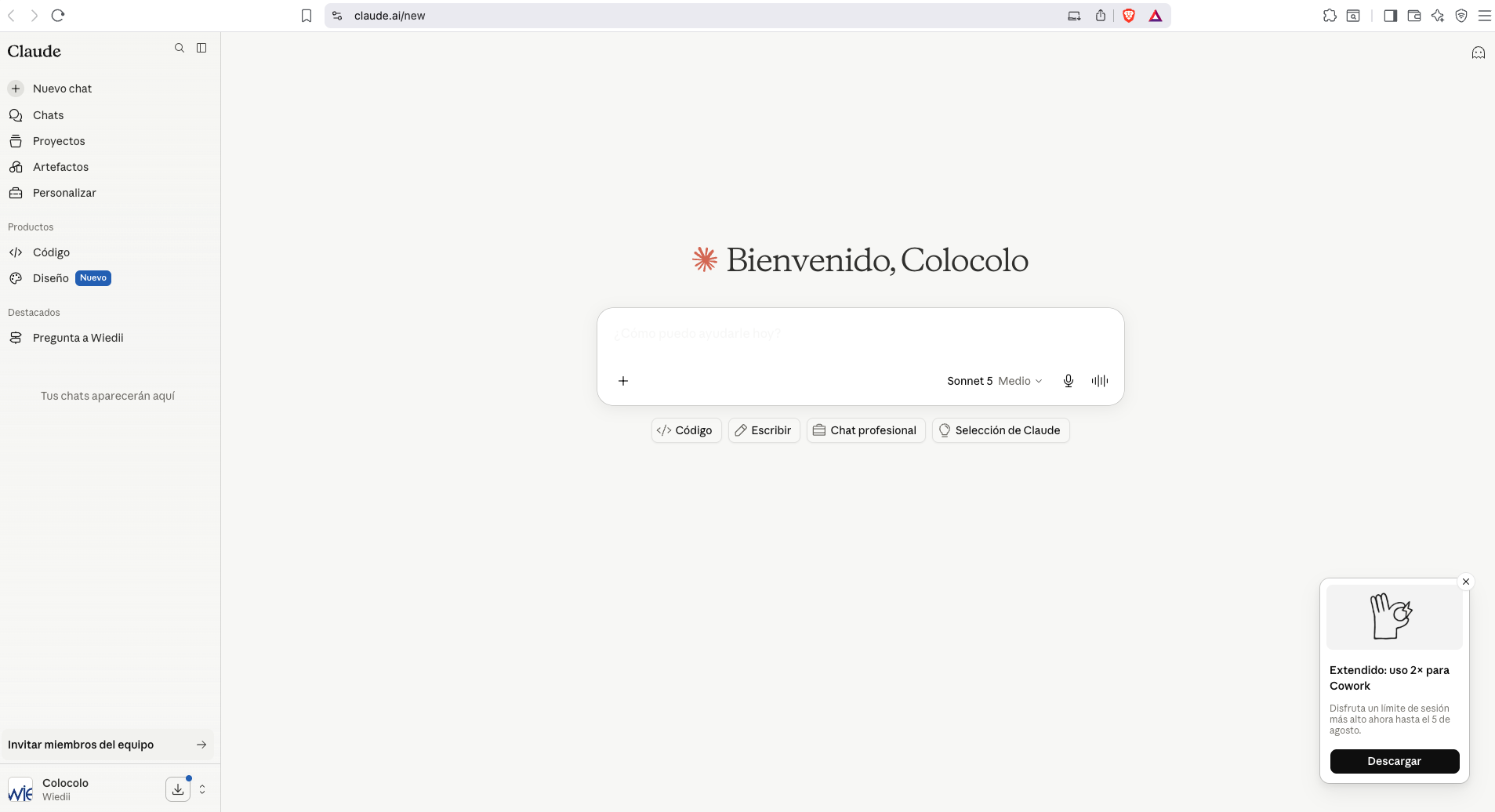 Bienvenida en el navegador
