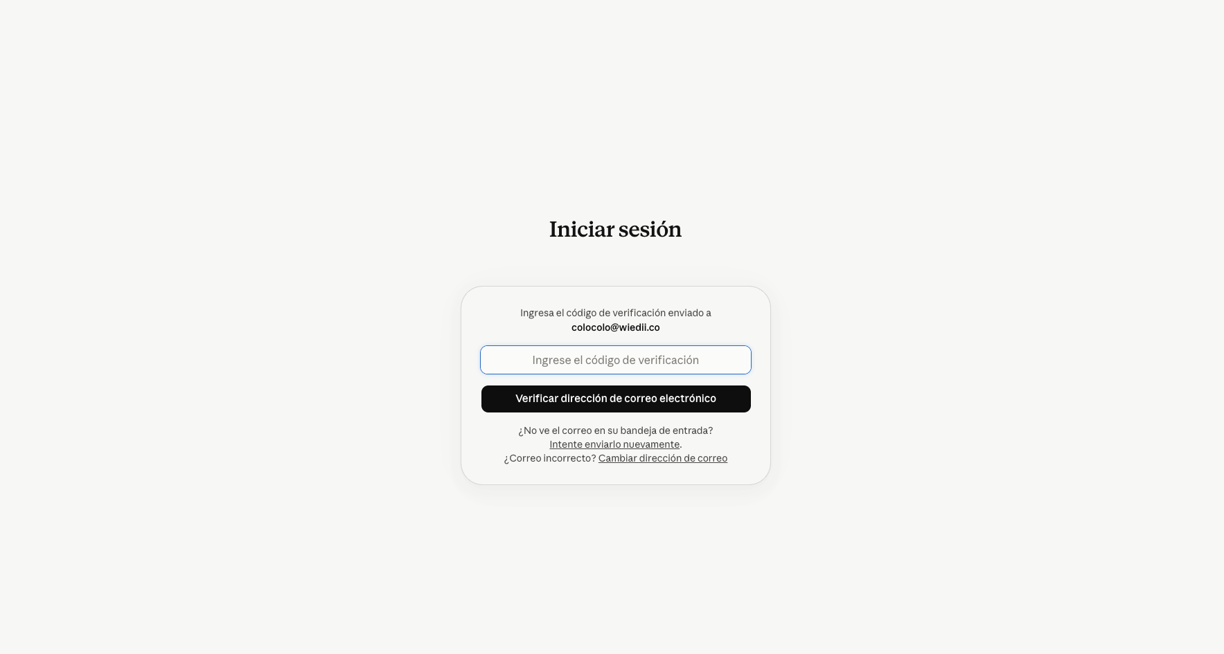 Código de verificación en la app